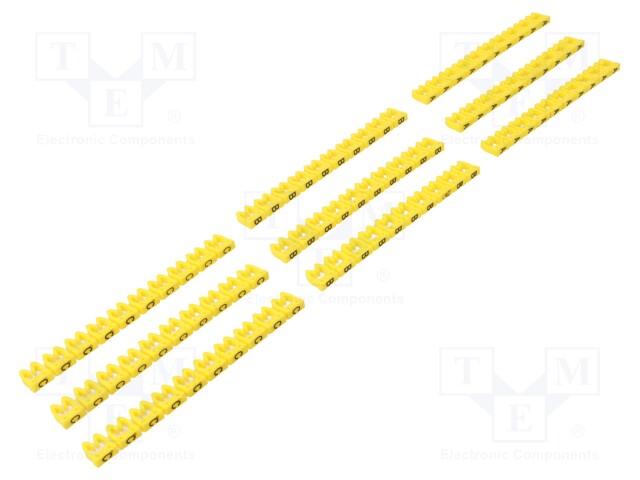 A kit of cable labels; Label symbol: A,B,C; 4mm; yellow; push-in