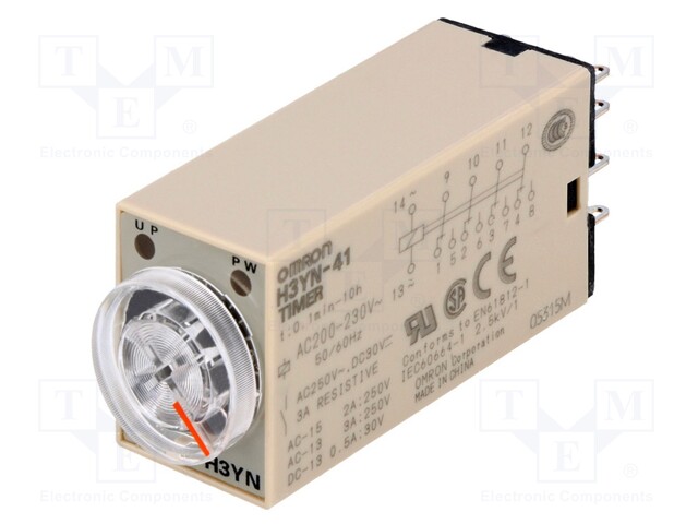 Timer; 0,1min÷10h; 4PDT; 250VAC/3A; Usup: 200÷230VAC; H3YN; socket