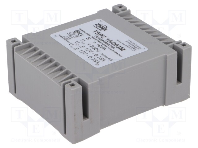 Transformer: encapsulated; 18VA; 230VAC; 12V; 12V; 0.75A; 0.75A