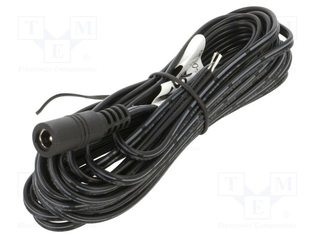 Cable; 2x0.52mm2; DC 5,5/2,1 socket; straight; black; 5m; -25÷70°C