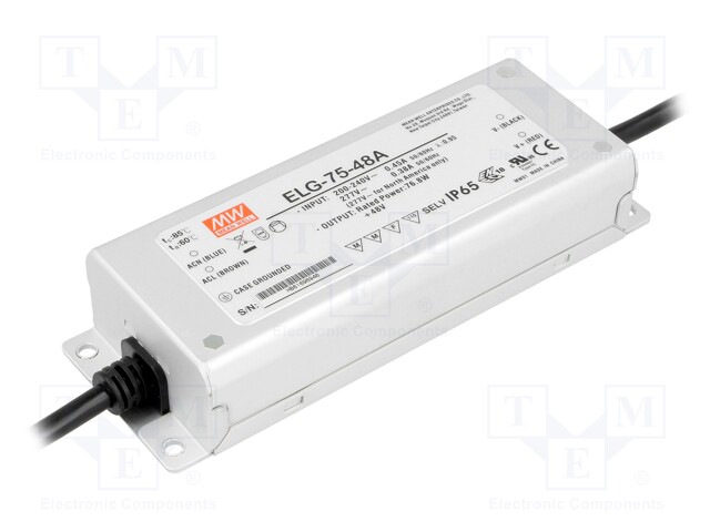 Power supply: switched-mode; LED; 76.8W; 48VDC; 43.2÷52.8VDC; IP65