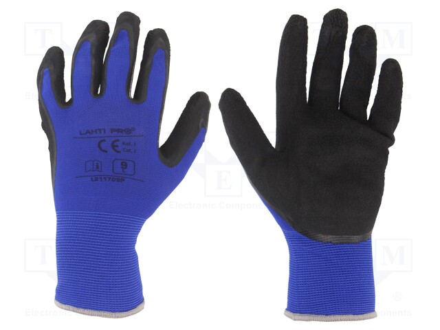 Protective gloves; Size: 9; black-navy blue; latex,nylon