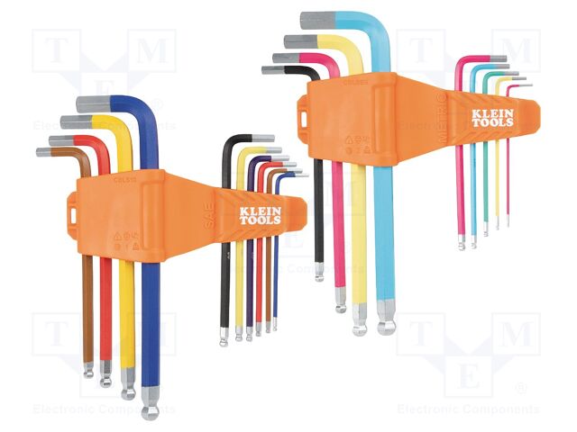 Wrench: hex key-set; inch,spherical,metric; long; 19pcs.