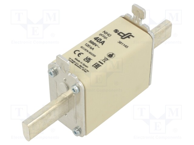 Fuse: fuse; gG; 40A; 500VAC; 250VDC; ceramic; NH0
