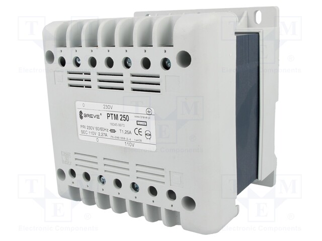 Transformer: mains; 250VA; 230VAC; 110V; Leads: terminal block
