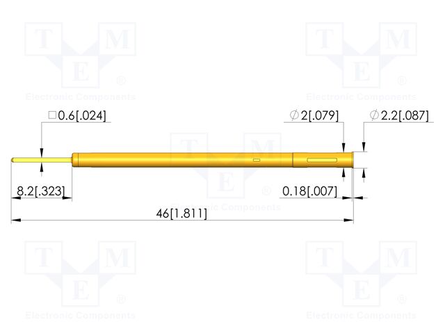 Test probe socket; gold-plated; KS-204; 46mm; test needles