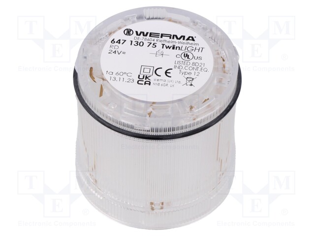 Signaller: lighting; LED; red; 24VDC; 24VAC; IP65; Ø70x65.5mm