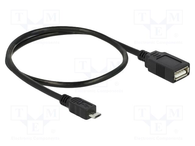Cable; OTG,USB 2.0; USB A socket,USB B micro plug; 0.5m; black
