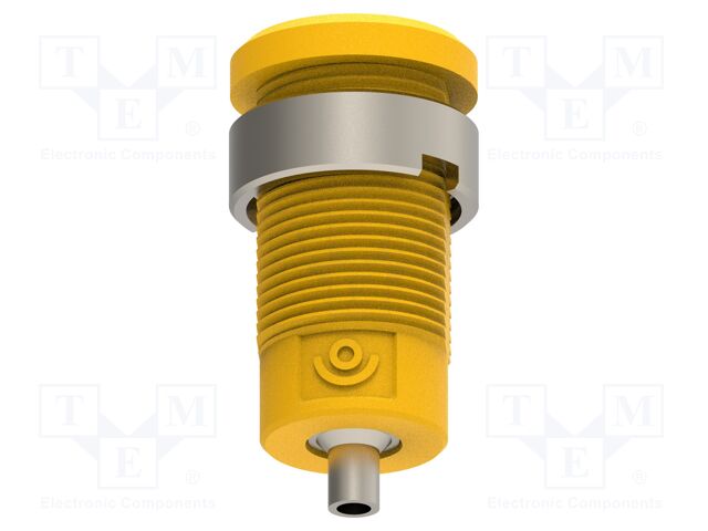 Connector: 4mm banana; socket; yellow-green; 2mm soldering hole