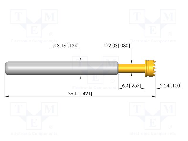 Test needle; Spring compression: 4.4mm; 6.35mm; 40A; CuBe; plug-in