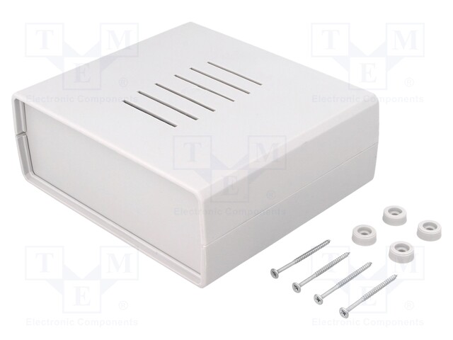 Enclosure: with panel; vented; X: 159mm; Y: 139mm; Z: 59mm; grey