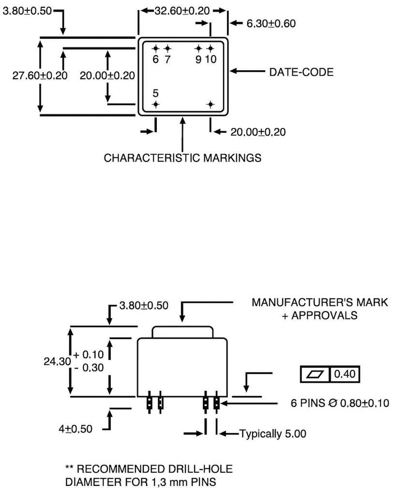 Transformer: encapsulated; 1.5VA; 117VAC; 6V; 250mA; Mounting: PCB