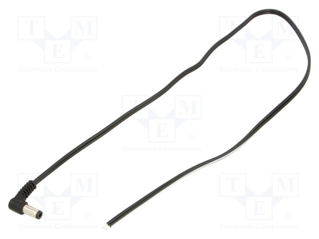 Cable; wires,DC 5,5/2,5 plug; angled; 0.5mm2; black; 0.5m