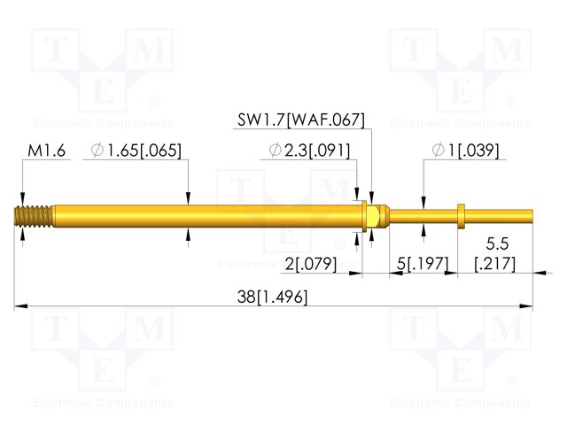 Test needle; Spring compression: 4mm; 5mm; 8A; CuBe; gold-plated