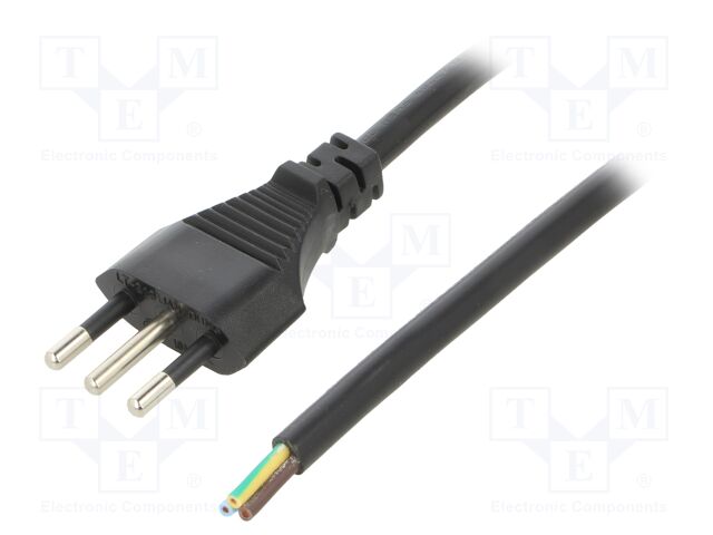 Cable; CEI 23-50 (L) plug,wires; PVC; 1m; black; 3G1mm2; 10A; 250V