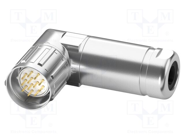 Connector: M23; plug; PIN: 12; soldering; angled; IP67; 8A; 74V; metal