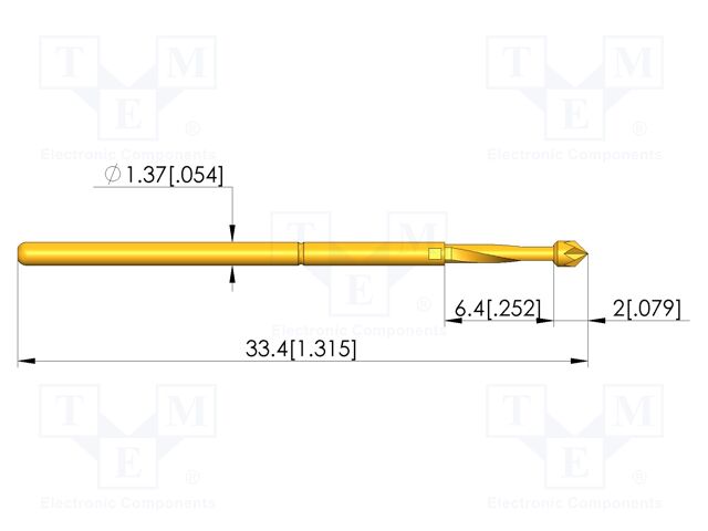 Test needle; Spring compression: 4.3mm; 6.35mm; 5A; steel; Ø: 1.5mm