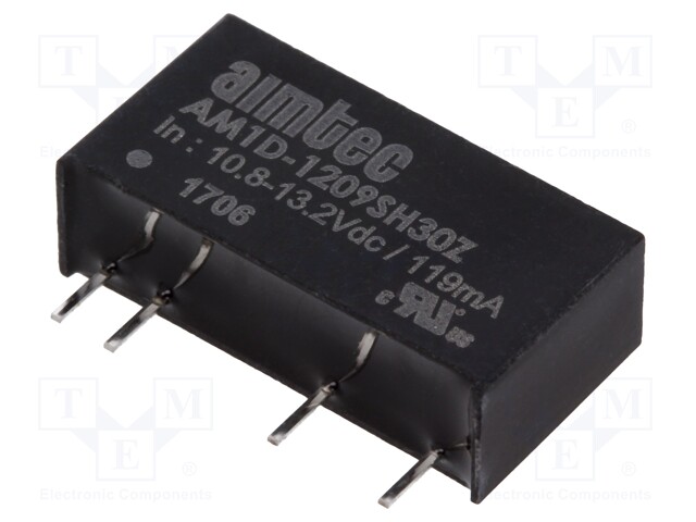 Converter: DC/DC; 1W; Uin: 10.8÷13.2V; 9VDC; Iout: 110mA; SIP7; 2.3g