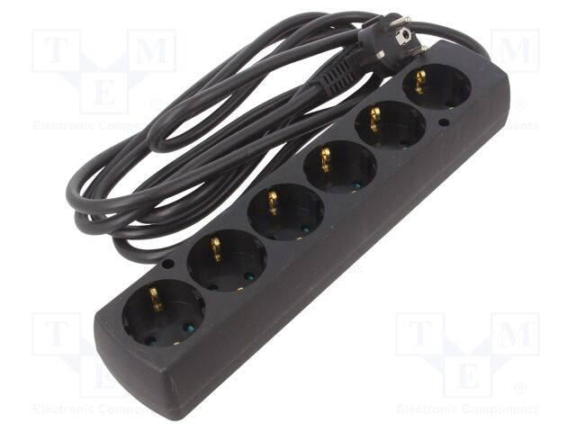 Extension lead; 3x1.5mm2; Schuko; Sockets: 6; PVC; black; Len: 3m