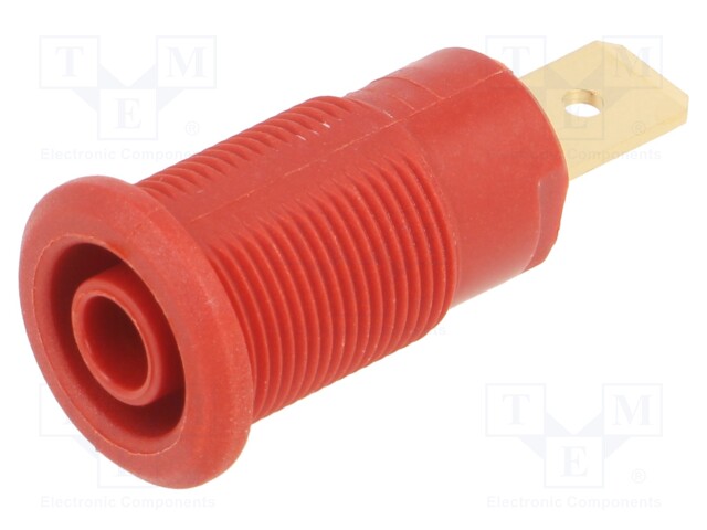 Socket; 4mm banana; 32A; 1kV; Cutout: Ø12.2mm; red; gold-plated