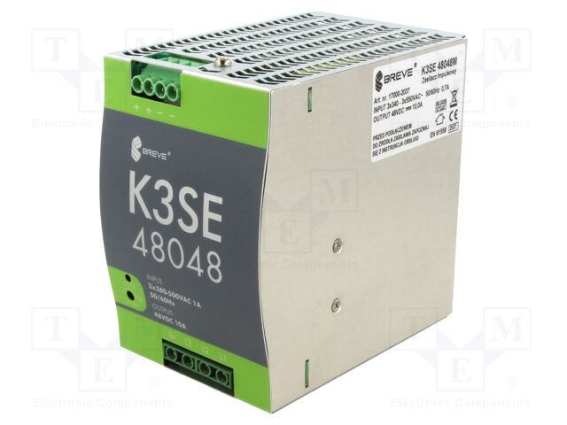Power supply: switching; for DIN rail; 480W; 48VDC; 10A; IP20; 93%