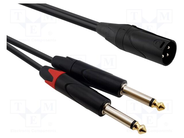 Cable; Jack 6,3mm plug x2,XLR male 3pin; 10m; black; PVC