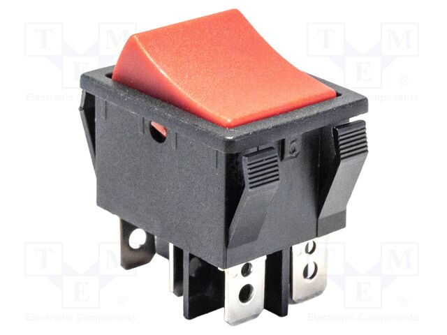 ROCKER; DPDT; Pos: 2; ON-ON; 16A/250VAC; red; Rcont max: 20mΩ; R5