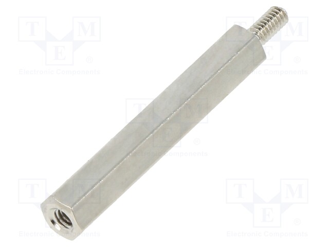 Screwed spacer sleeve; Int.thread: M2; 25mm; Ext.thread: M2; brass