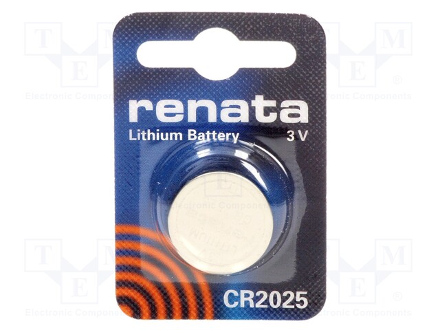 Battery: lithium; 3V; CR2025,coin; Batt.no: 1; Ø20x2.5mm; 165mAh