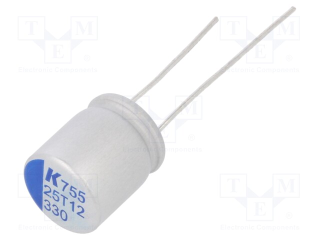 Capacitor: polymer; 330uF; 25VDC; ESR: 15mΩ; A755; THT; ±20%; 5000h