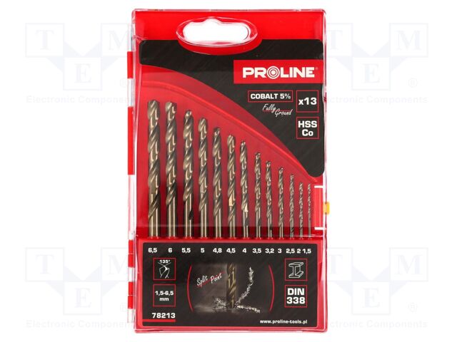 Drill set; for metal; high speed steel cobalt HSS-Co; 13pcs.