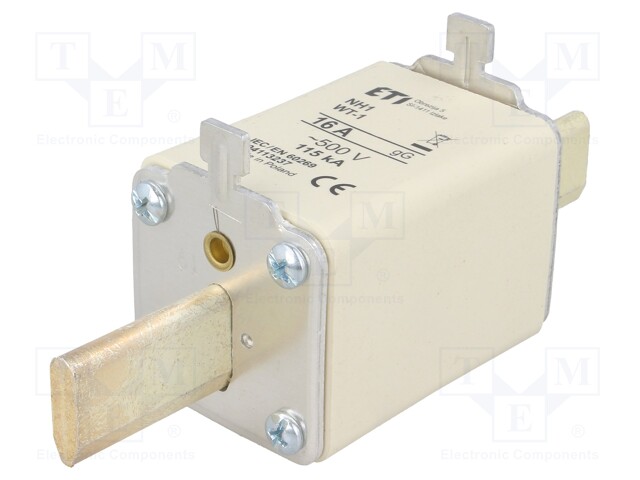 Fuse: fuse; gG; 16A; 500VAC; ceramic,industrial; NH1; WT-NH