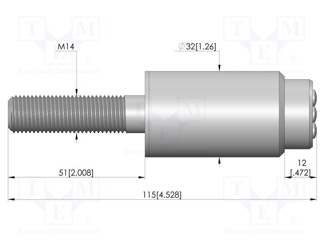 Test needle; Spring compression: 7mm; 11mm; 400A; brass; Ø: 25.9mm