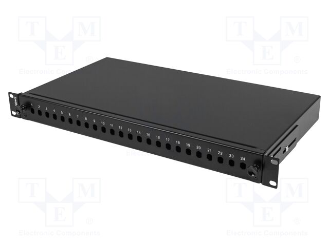 Fiber patch panel; black; Number of ports: 24; rack 19"; RACK