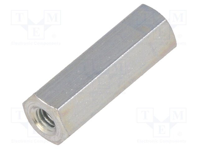 Screwed spacer sleeve; Int.thread: M3; 18mm; hexagonal; steel