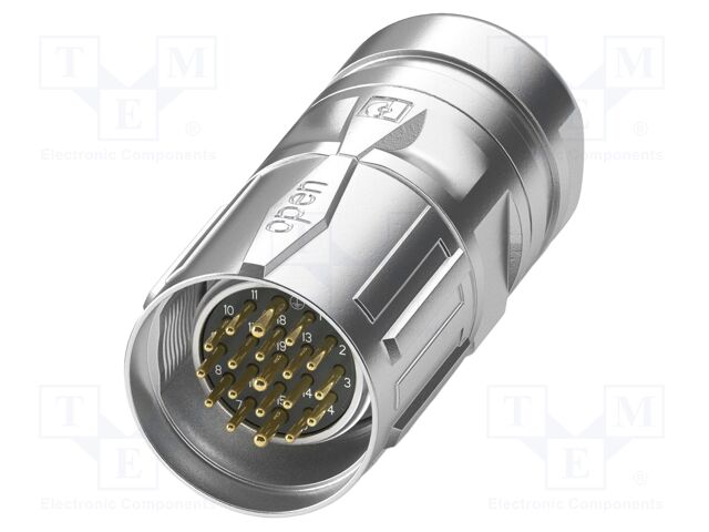 Connector: M23; plug; PIN: 19(16+3); crimped; straight; IP67; 8A,10A