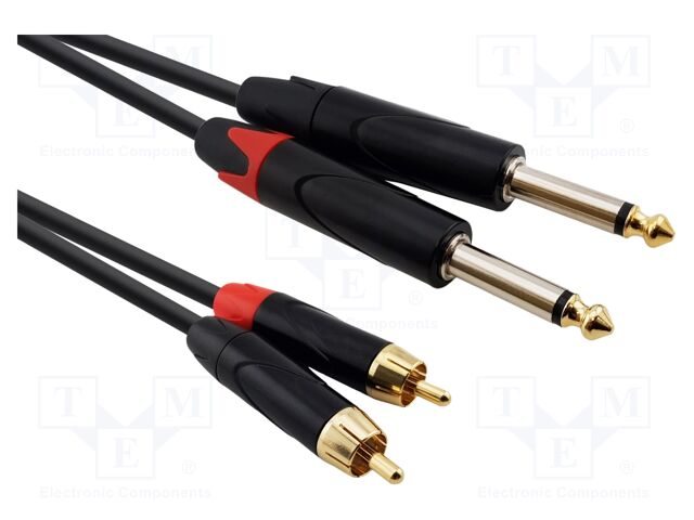 Cable; Jack 6,3mm plug x2,RCA plug x2; 1m; black; PVC