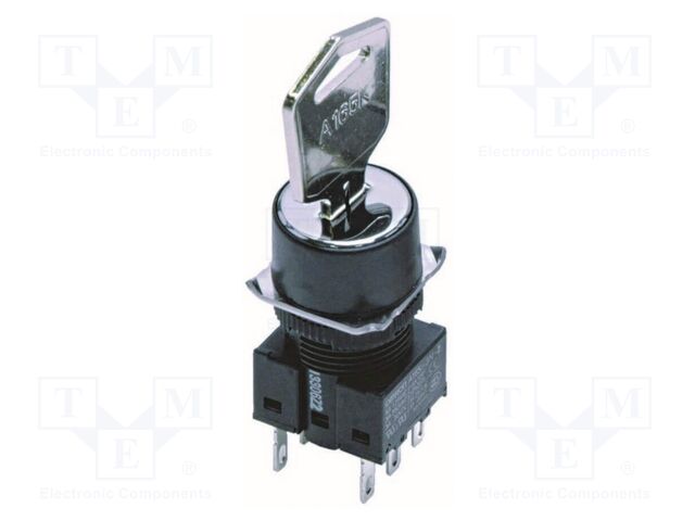 Switch: rotary with key; 16mm; Stabl.pos: 3; DPDT; black; IP65