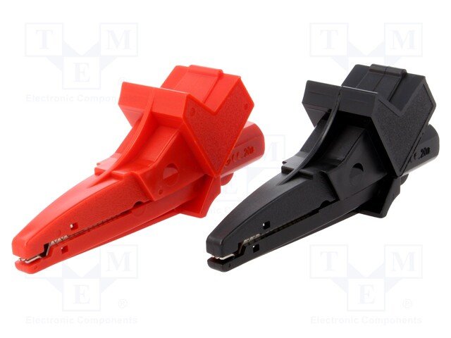 Crocodile clip; 20A; red and black; Grip capac: max.20mm; 1kV