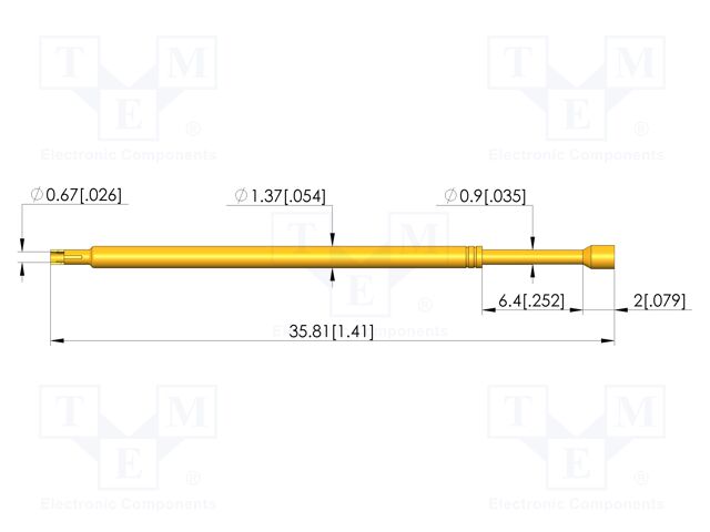 Test needle; Spring compression: 4.3mm; 6.35mm; 8A; CuBe; Ø: 1.5mm
