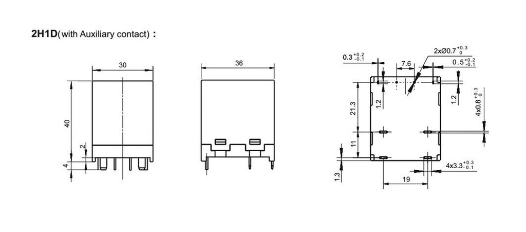 Relay: electromagnetic; Ucoil: 12VDC; DPST-NO + SPST-NC; 40A; PCB