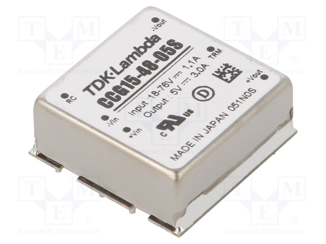 Converter: DC/DC; 15W; Uin: 18÷76V; 5VDC; Iout: 3A; 25.4x9.9x25.4mm