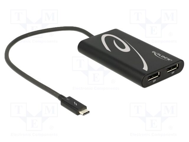 Adapter; DisplayPort socket x2,USB C plug; 0.27m; black; black
