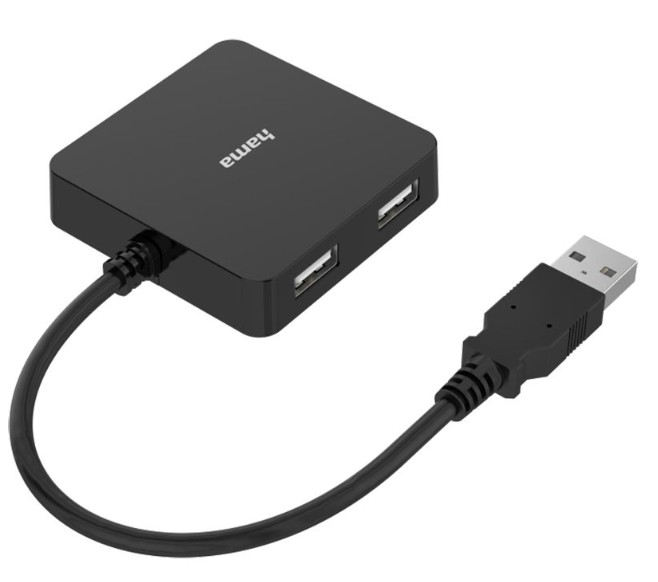 USB Hub, 2.0, 4 Port, Bus Powered, Black, Integrated USB Cable