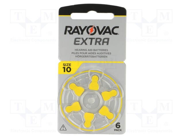 Battery: zinc air (ZnO2); 1.4V; AC10,R536,coin; Batt.no: 6; 105mAh