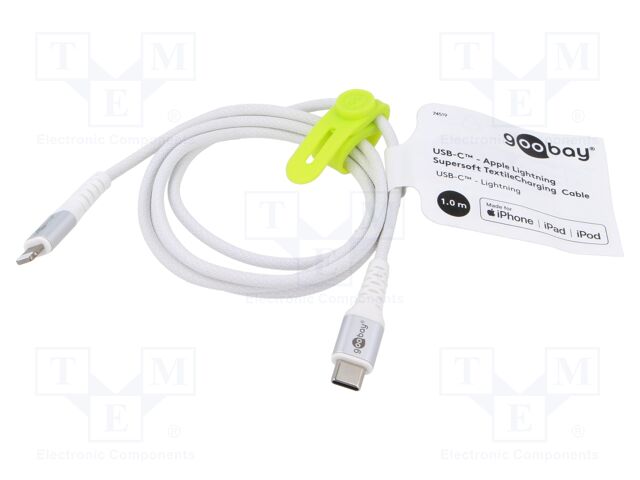 Cable; USB 2.0; Apple Lightning plug,USB C plug; 2m; white; 60W