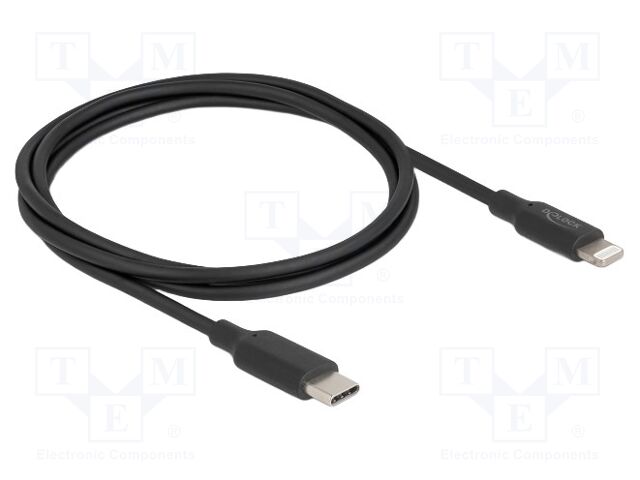 Cable; USB 2.0; Apple Lightning plug,USB C plug; 1m; black; 9V; 3A
