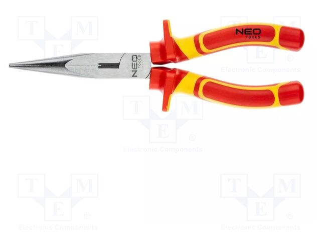Pliers; insulated,straight,half-rounded nose,universal; 200mm