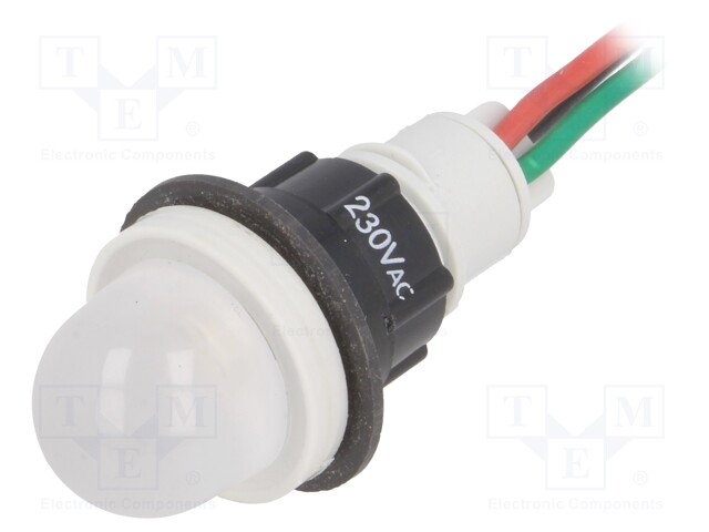 Indicator: LED; prominent; 230VAC; Cutout: Ø13mm; 300mm leads