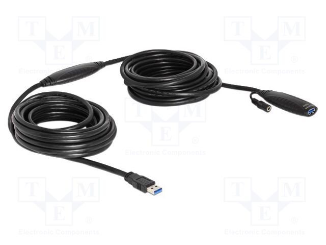 Cable; DC socket,USB A socket,USB A plug; 10m; black